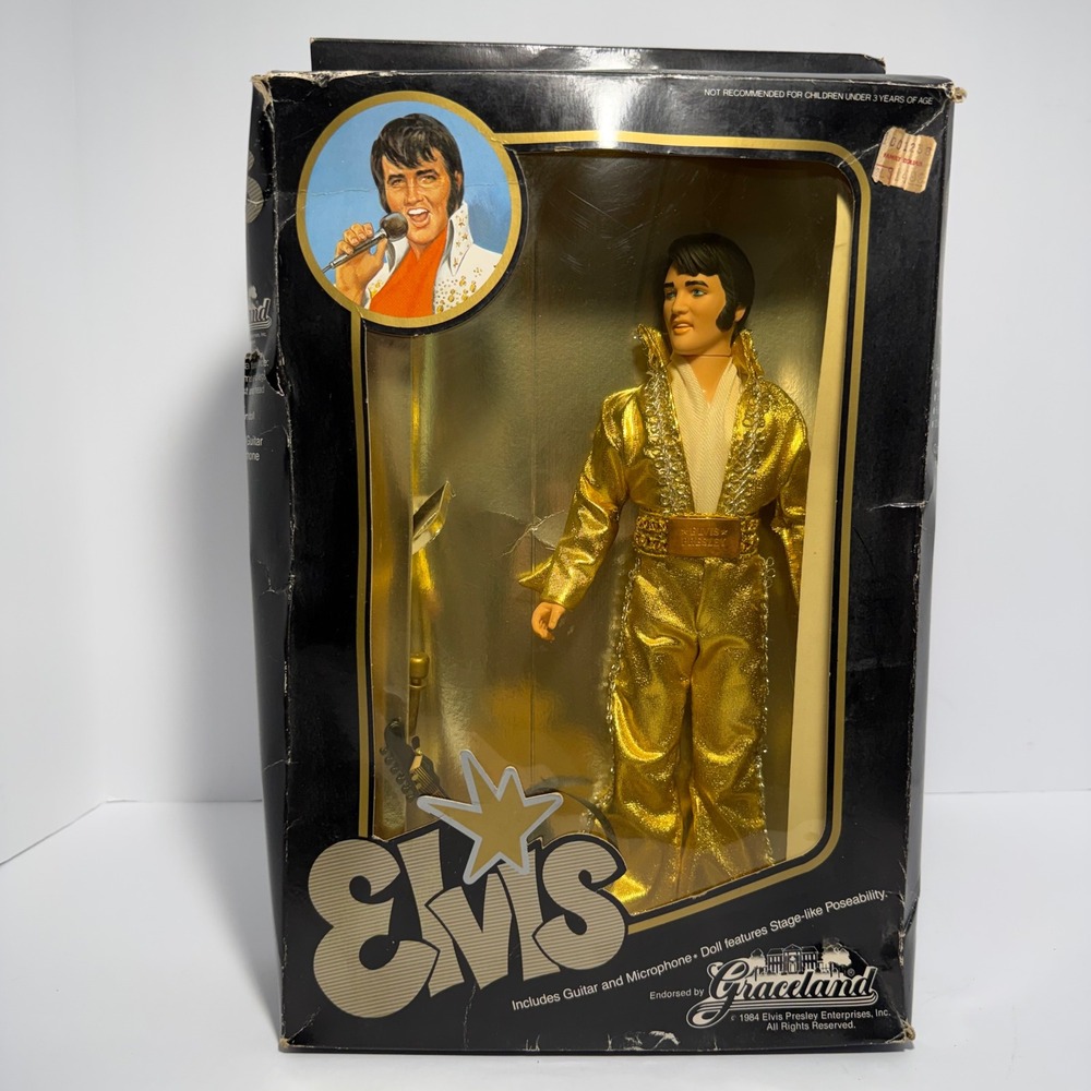 Vintage 1984 Elvis Presley 12" Doll Gold Lame Suit Eugene Graceland Collectible